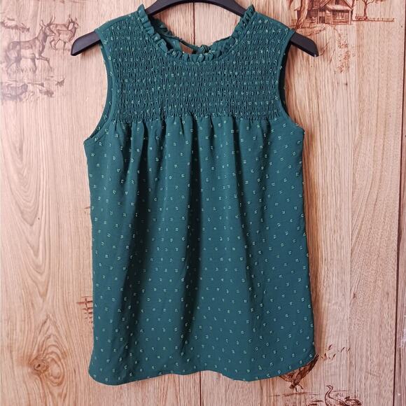 Green Shirred Yoke Swiss Dot Smock Blouse Size Small - Picture 3 of 6